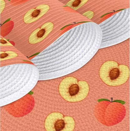 Peach Pit Pattern Table Mats Set of 4 Circle 12.6" Reusable Round Dish Mats for Wedding Circular Placemats for Kitchen Holiday Braided Place Mats Home Party Dining Decor Protected Table