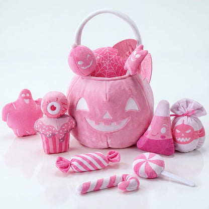 11 Pcs My First Plush Halloween Basket, Pumpkin Toys, Pink