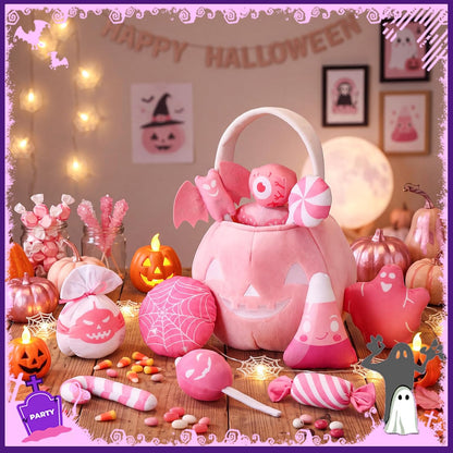 11 Pcs My First Plush Halloween Basket, Pumpkin Toys, Pink