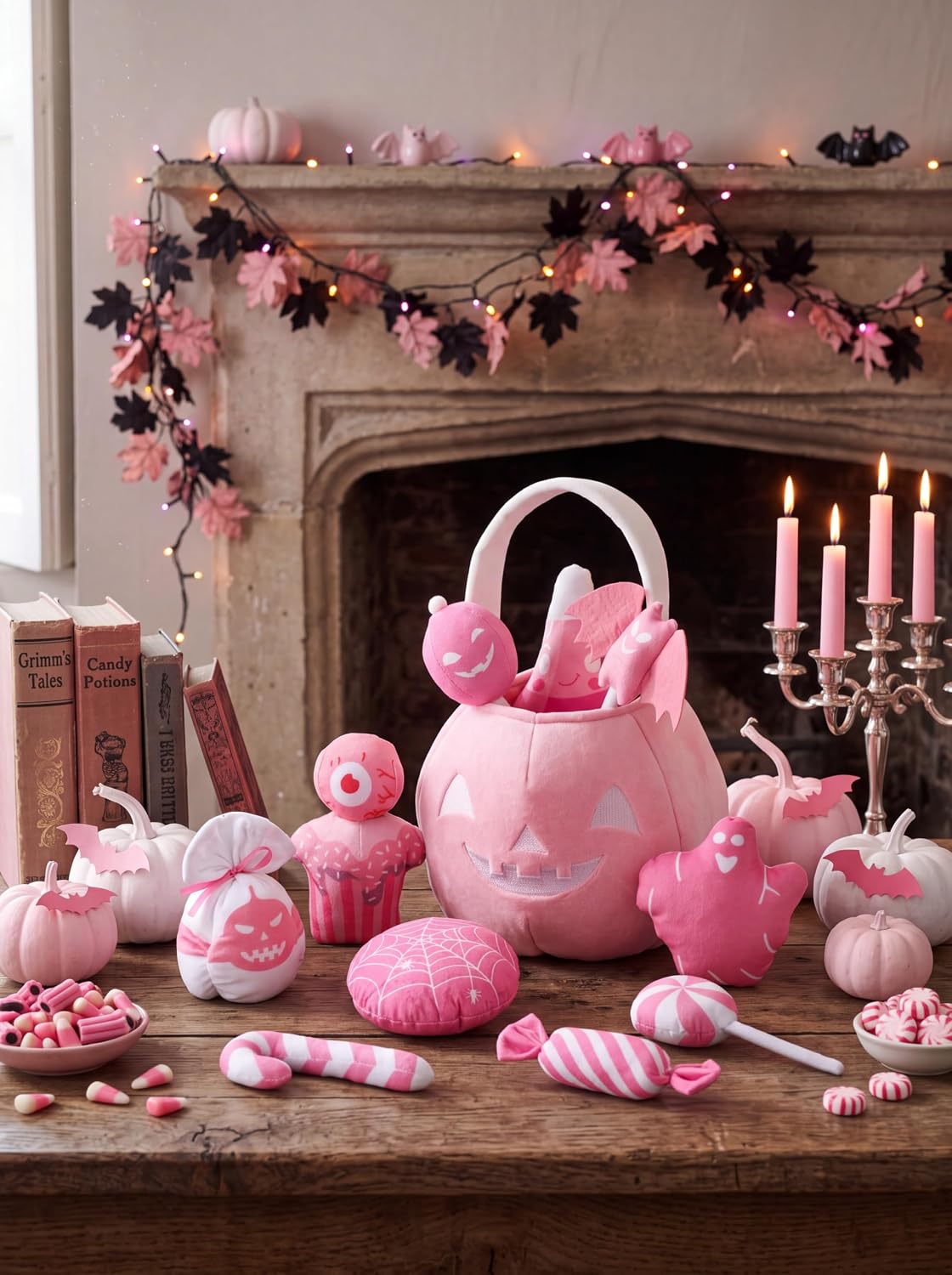 11 Pcs My First Plush Halloween Basket, Pumpkin Toys, Pink