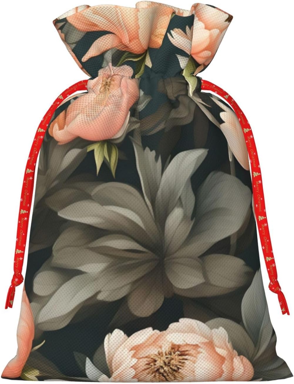 Peach Peony Drawstring Fabric Gift Bags–ideal Holiday Gift Bags For Any Occasion