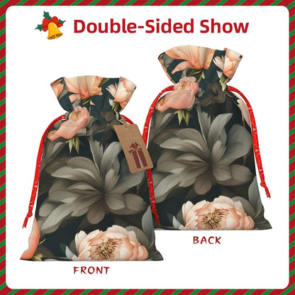 Peach Peony Drawstring Fabric Gift Bags–ideal Holiday Gift Bags For Any Occasion