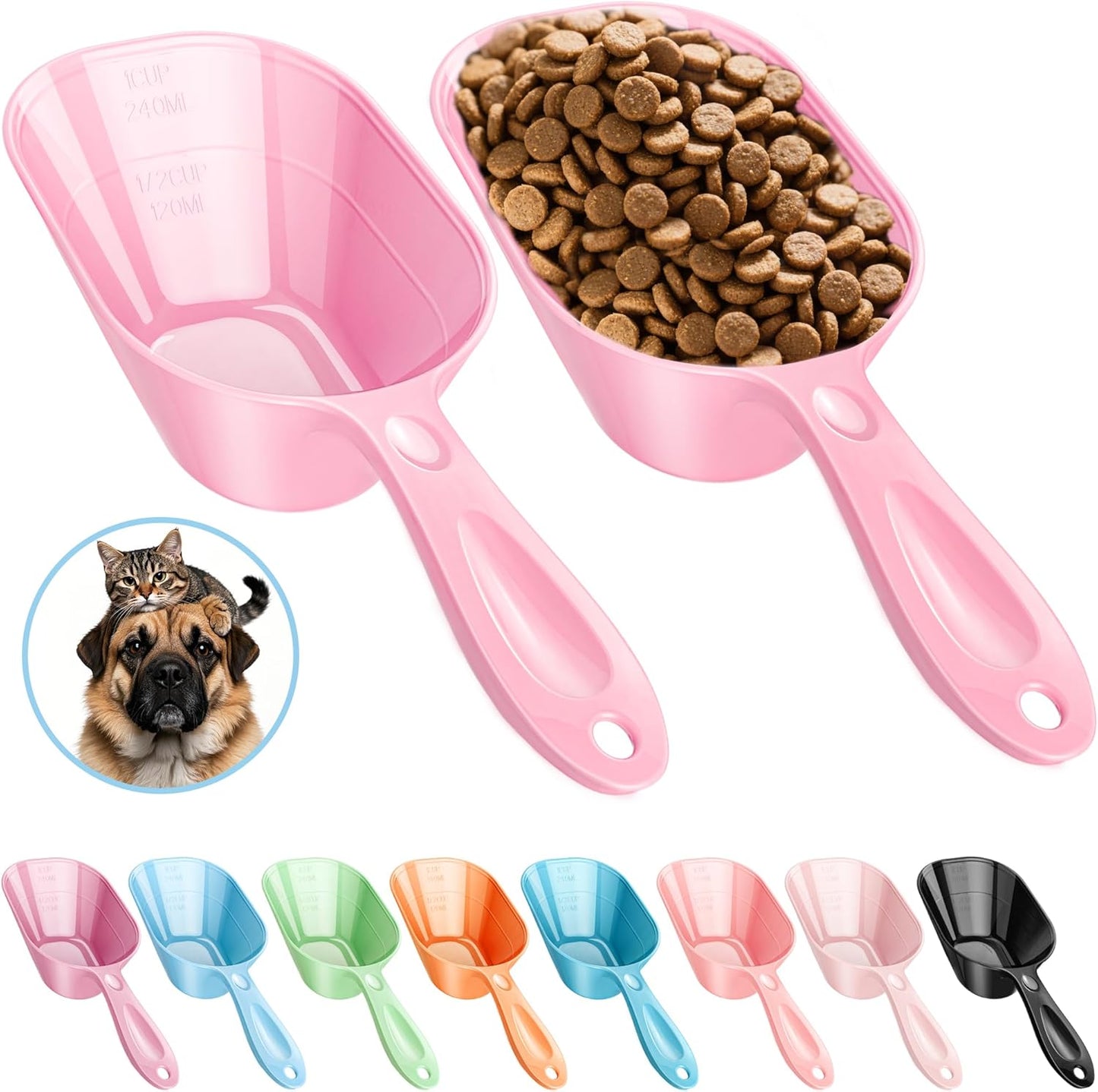 Dog Food Scoop 2 Pack, Pet Cup Capacity Cat Food Scooper With Measuring Lines For Dog, Puppy and Cat Coffee Bean, Flour Scoop Pink