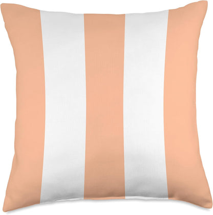 PEACH AND WHITE EXTRA WIDE STRIPES Throw Pillow