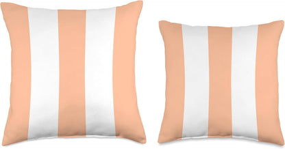 PEACH AND WHITE EXTRA WIDE STRIPES Throw Pillow