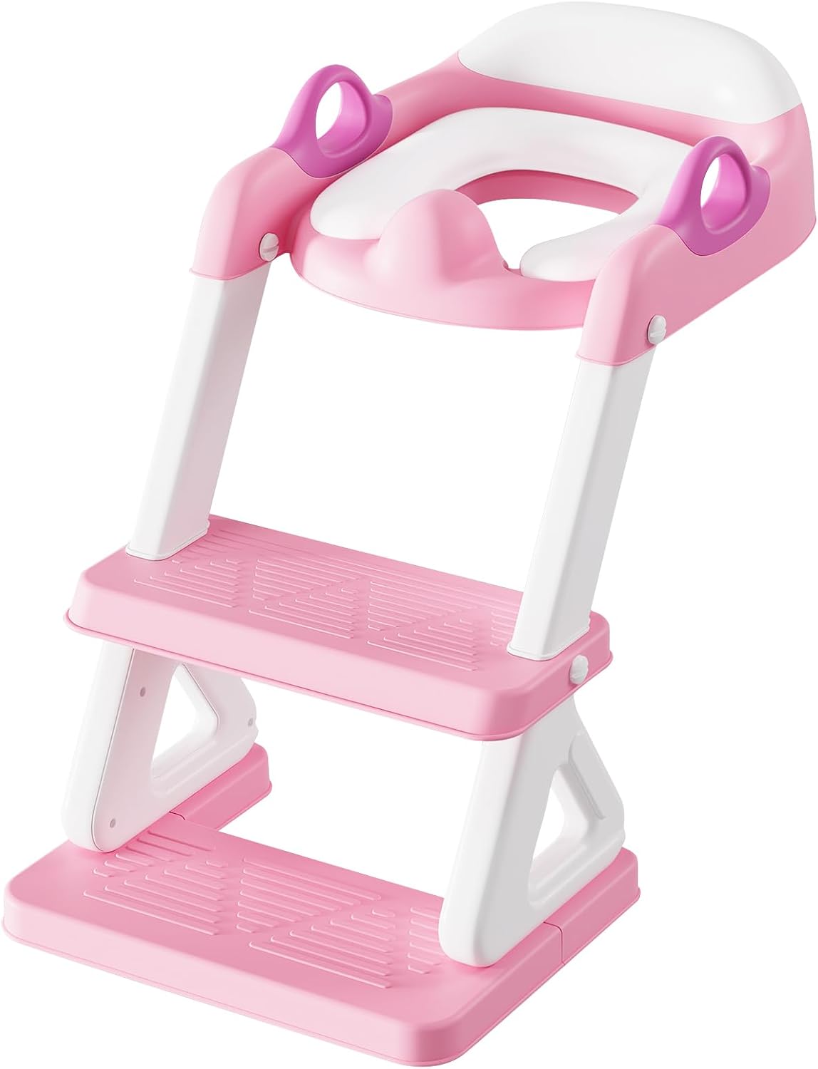 Potty Training Toilet Seat with Step Stool Ladder for Boys and Girls, 2 in 1 Potty Training Toilet, Splash Guard Anti-Slip Pad Step Stool （Pink) Pedal Upgrade.