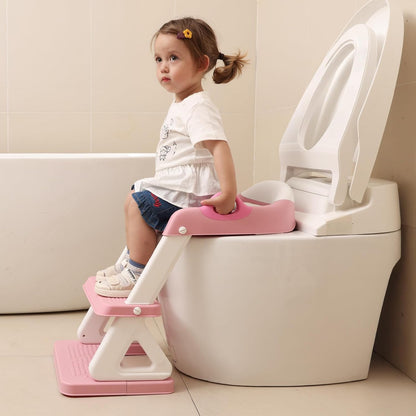 Potty Training Toilet Seat with Step Stool Ladder for Boys and Girls, 2 in 1 Potty Training Toilet, Splash Guard Anti-Slip Pad Step Stool （Pink) Pedal Upgrade.