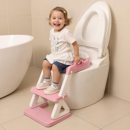 Potty Training Toilet Seat with Step Stool Ladder for Boys and Girls, 2 in 1 Potty Training Toilet, Splash Guard Anti-Slip Pad Step Stool （Pink) Pedal Upgrade.