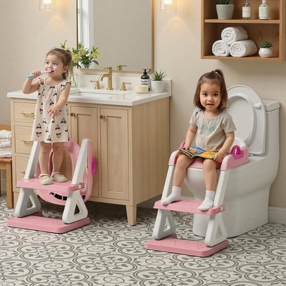 Potty Training Toilet Seat with Step Stool Ladder for Boys and Girls, 2 in 1 Potty Training Toilet, Splash Guard Anti-Slip Pad Step Stool （Pink) Pedal Upgrade.