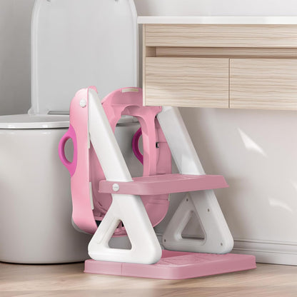 Potty Training Toilet Seat with Step Stool Ladder for Boys and Girls, 2 in 1 Potty Training Toilet, Splash Guard Anti-Slip Pad Step Stool （Pink) Pedal Upgrade.