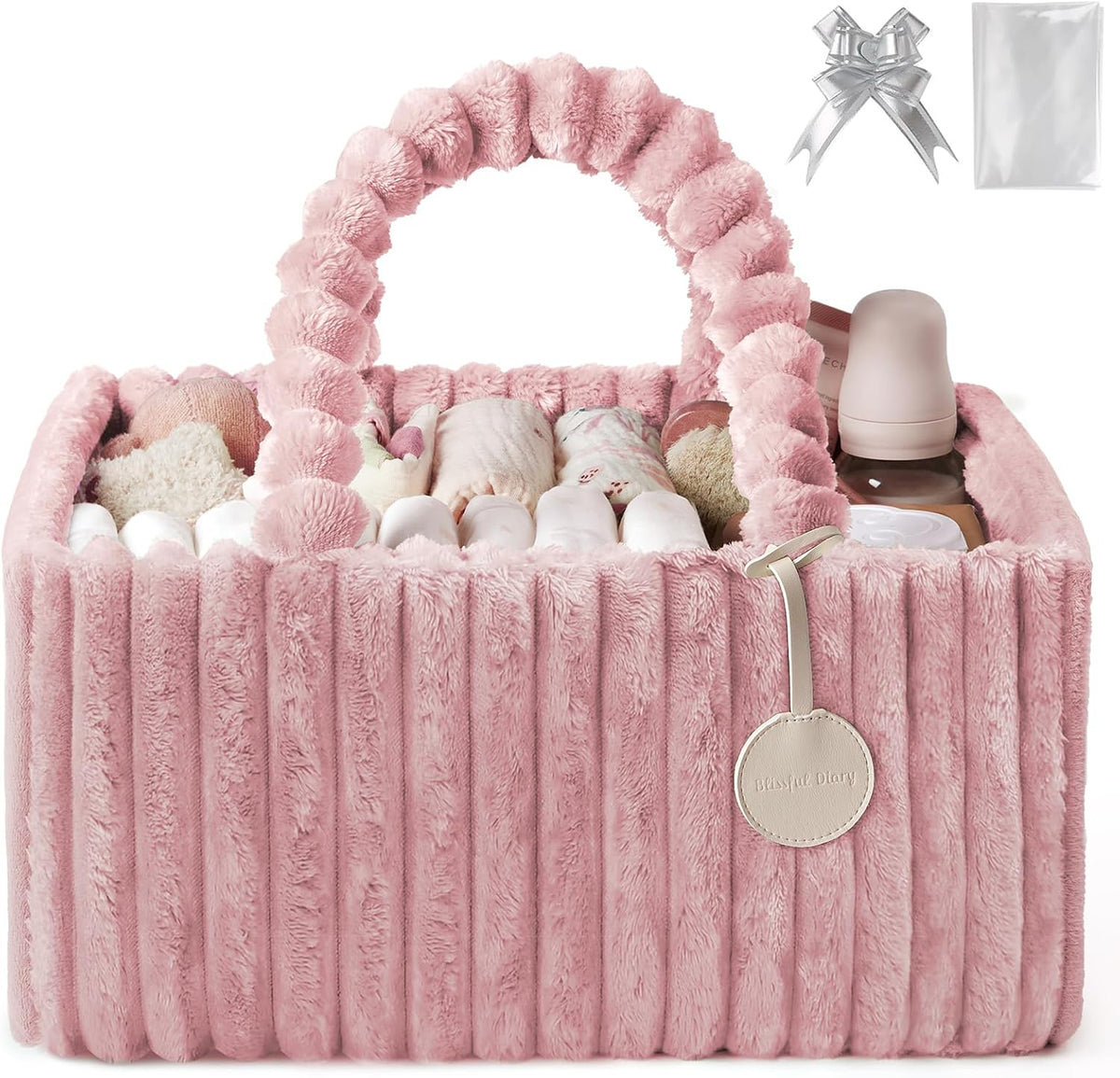 Flannel Diaper Caddy Organizer & Gift Packaging, Powder Pink