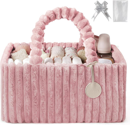 Flannel Diaper Caddy Organizer & Gift Packaging, Powder Pink