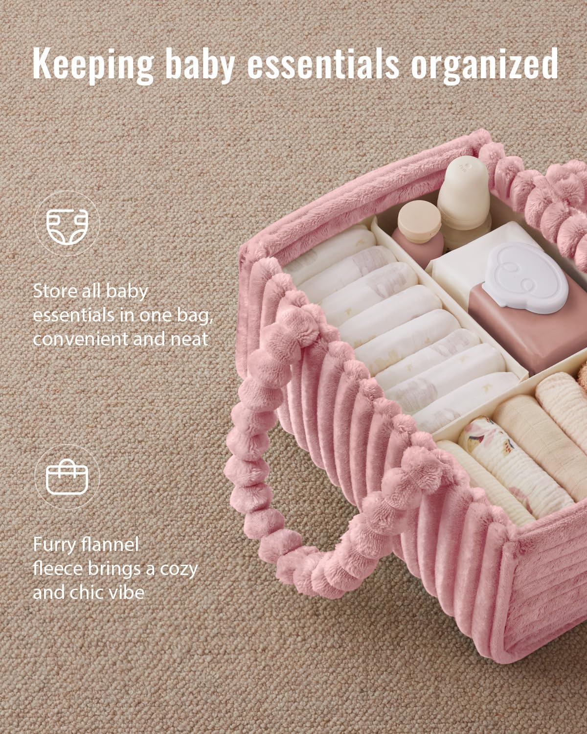 Flannel Diaper Caddy Organizer & Gift Packaging, Powder Pink
