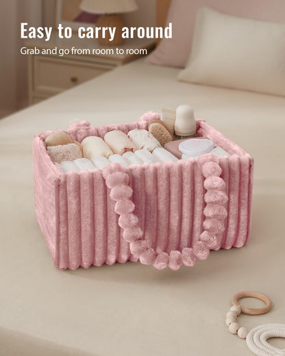 Flannel Diaper Caddy Organizer & Gift Packaging, Powder Pink