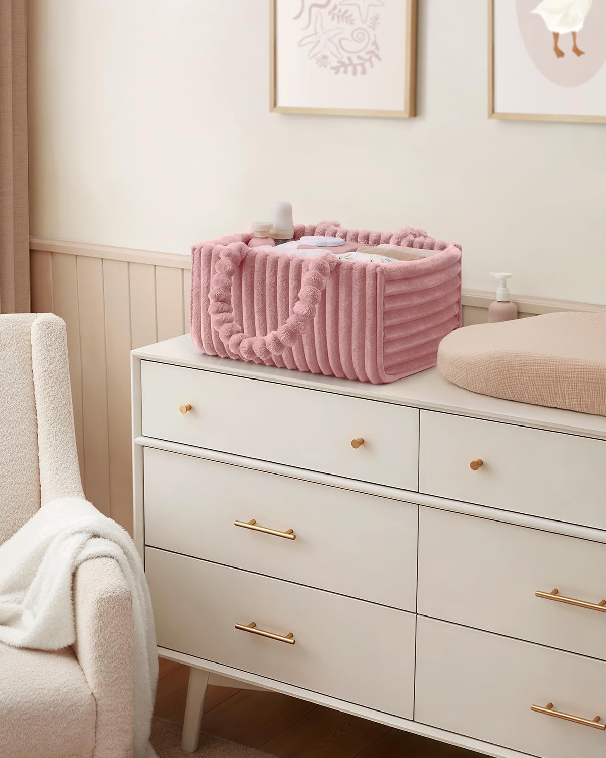Flannel Diaper Caddy Organizer & Gift Packaging, Powder Pink