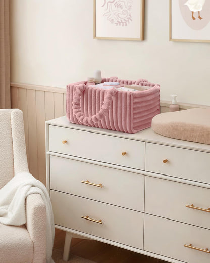 Flannel Diaper Caddy Organizer & Gift Packaging, Powder Pink