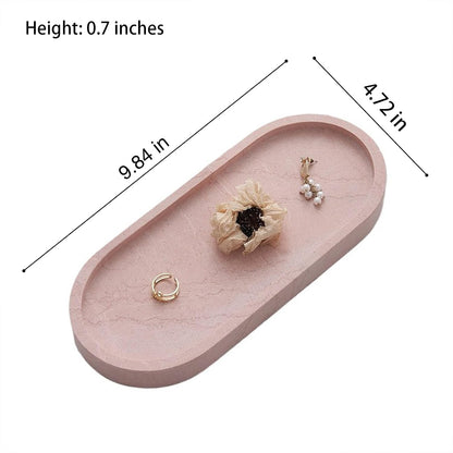 Natural Travertine Tray, Vanity Trays for Bathroom Countertop Organizer, Marble Decor Tray for Kitchen Counter (Pink, 9.8")