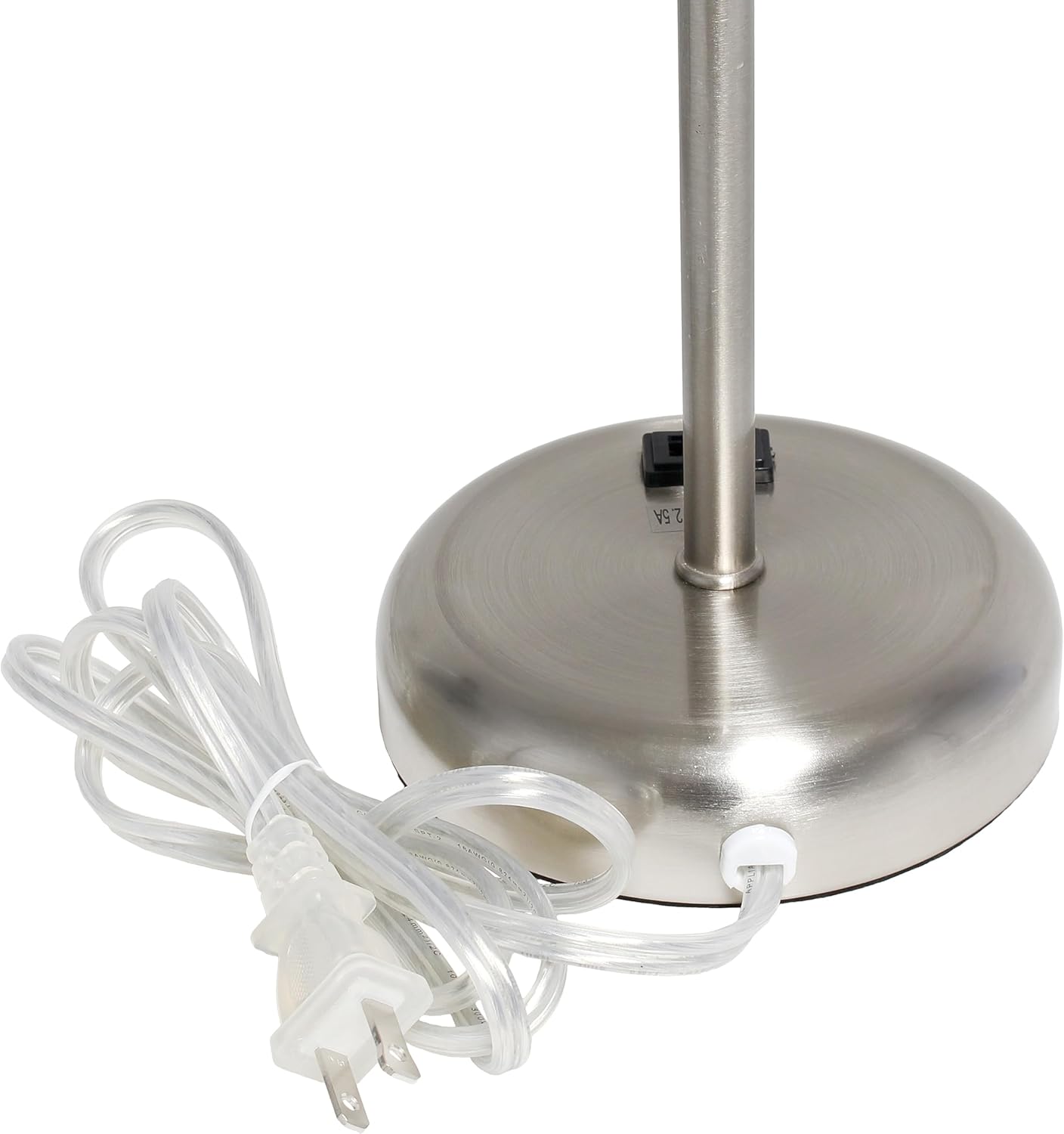 LT2024-LPK-2PK Two Pack Brushed Steel Stick Table Desk Lamp Set with Charging Outlet and Drum Fabric Shade for Living Room, Hallway, Nightstand, Office, Light Pink Shade