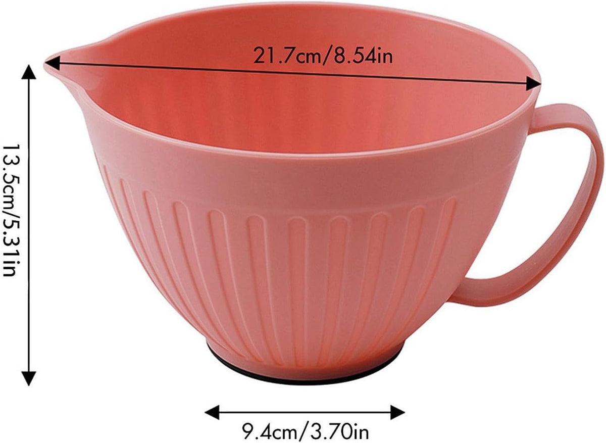Mixing Bowl Batter Bowl Long Handle with Spout Oatmeal Bowl Serving Bowl Salad Bowl for Cooking Baking Soup Prepping Dessert, Pink