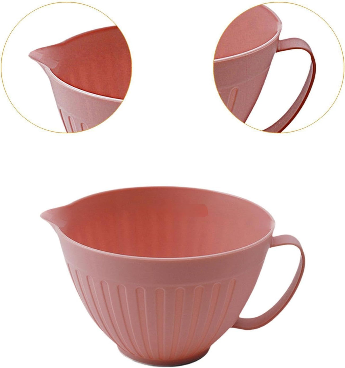 Mixing Bowl Batter Bowl Long Handle with Spout Oatmeal Bowl Serving Bowl Salad Bowl for Cooking Baking Soup Prepping Dessert, Pink