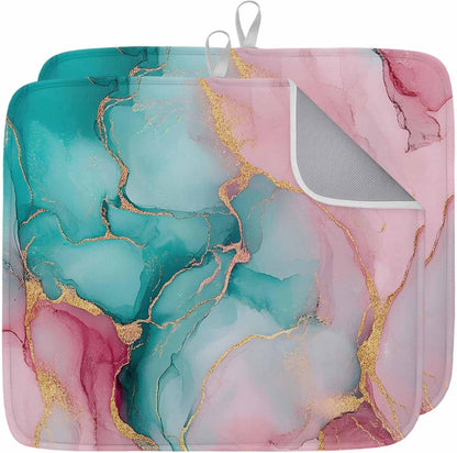 Dish Drying Mat Water Pink Marble Kitchen Counter Drying Pad for Dishes Glasses Cups and Cookware Abstract Art Absorbent Dish Drying Mat Machine Washable Kitchen Accessories 2 Pack 16" x 18"