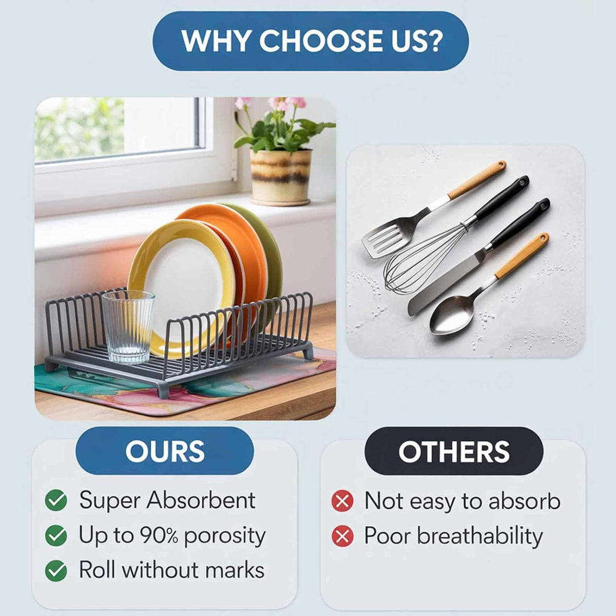 Dish Drying Mat Water Pink Marble Kitchen Counter Drying Pad for Dishes Glasses Cups and Cookware Abstract Art Absorbent Dish Drying Mat Machine Washable Kitchen Accessories 2 Pack 16" x 18"