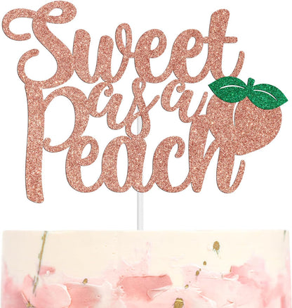Sweet As A Peach Cake Topper, Fruit Baby Shower Cake Decoration, Peach Themed Baby Girl Birthday Party Decorations, Welcome Sweet Girl Decorations Rose Gold Glitter