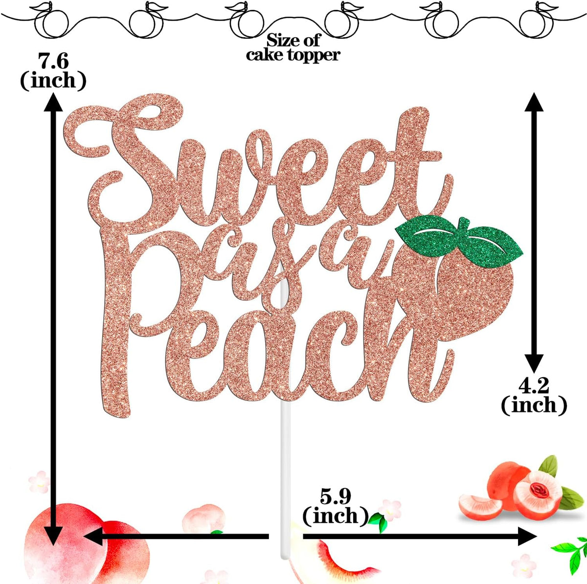Sweet As A Peach Cake Topper, Fruit Baby Shower Cake Decoration, Peach Themed Baby Girl Birthday Party Decorations, Welcome Sweet Girl Decorations Rose Gold Glitter
