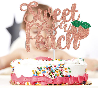 Sweet As A Peach Cake Topper, Fruit Baby Shower Cake Decoration, Peach Themed Baby Girl Birthday Party Decorations, Welcome Sweet Girl Decorations Rose Gold Glitter
