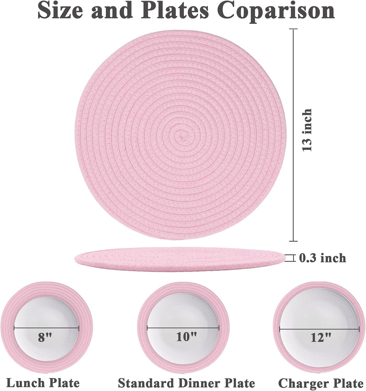 Round Placemats Set of 6, Cotton Rope Woven Table Mats, Hot Pads for Kitchen, Non Slip Heat Resistant Place Mats, 13 Inches Braided Placemat for Farmhouse Decor and Kitchen Table Decor (Pink)