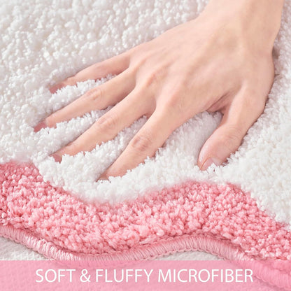 Luxury Cute Bathroom Rugs, White Bath Mat W/Pink Scalloped Edge, Microfiber Aesthetic Trendy Funky Fun Preppy Rug, Extra Soft Bathroom Mat Non-Slip for Tub, Shower, and Bath Room 30'' x 20''