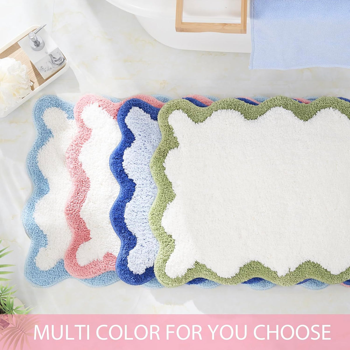 Luxury Cute Bathroom Rugs, White Bath Mat W/Pink Scalloped Edge, Microfiber Aesthetic Trendy Funky Fun Preppy Rug, Extra Soft Bathroom Mat Non-Slip for Tub, Shower, and Bath Room 30'' x 20''