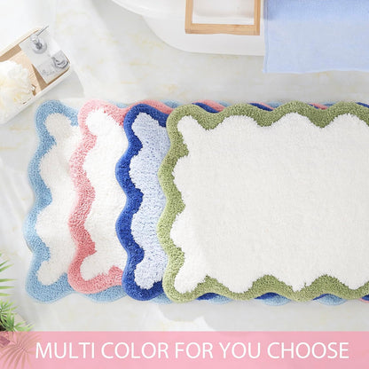 Luxury Cute Bathroom Rugs, White Bath Mat W/Pink Scalloped Edge, Microfiber Aesthetic Trendy Funky Fun Preppy Rug, Extra Soft Bathroom Mat Non-Slip for Tub, Shower, and Bath Room 30'' x 20''