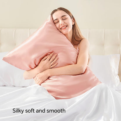 Zipper Satin Pillowcases, Standard Size 20"x26", Coral, Set of 2