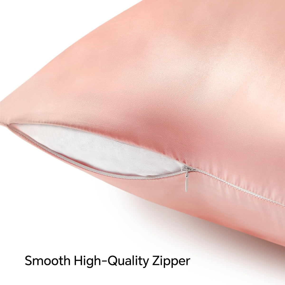 Zipper Satin Pillowcases, Standard Size 20"x26", Coral, Set of 2