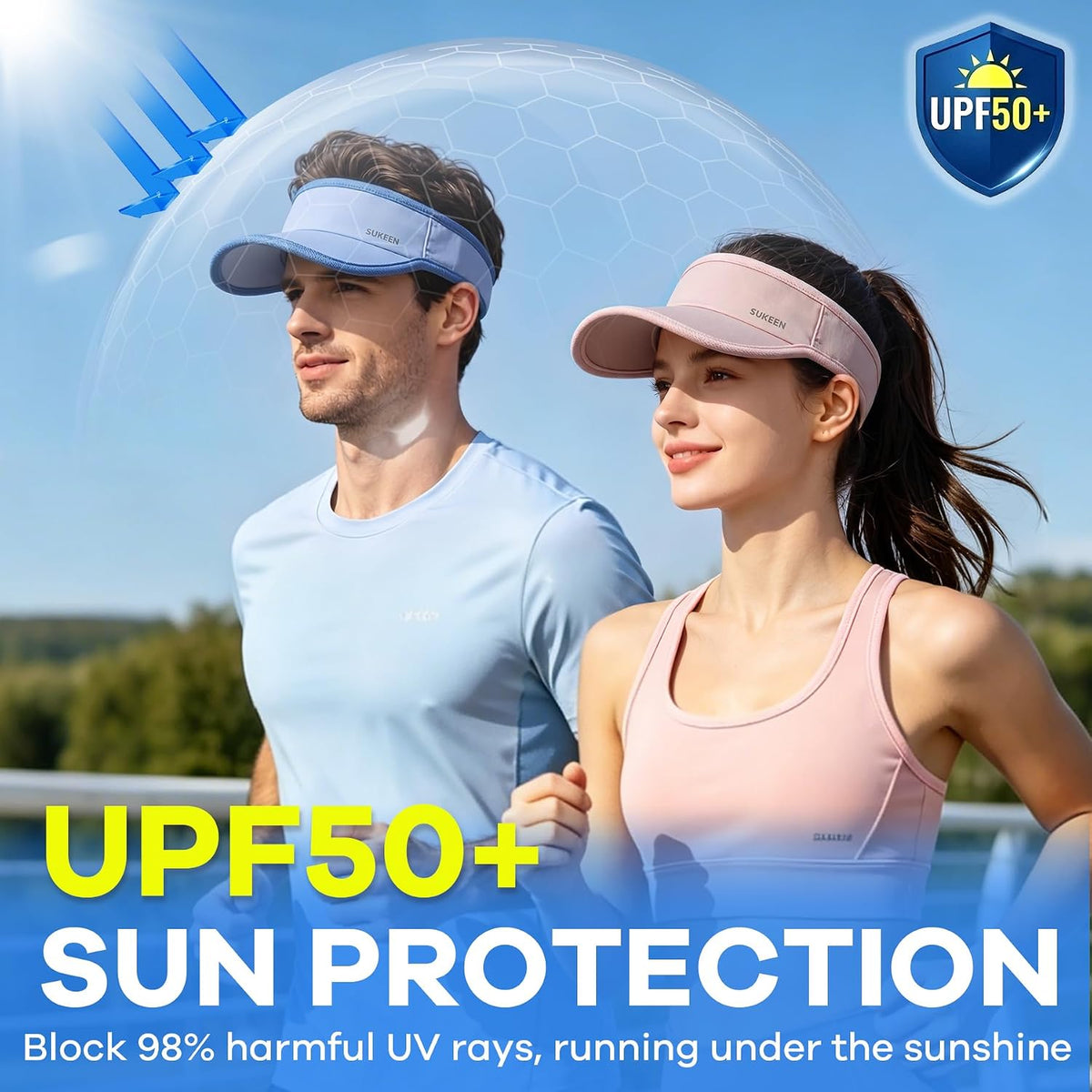 Sports Sun Visor Women Men Lightweight Quick-Dry Visor Hat with Sunglasses Slots Athletic Visor for Golf, Tennis