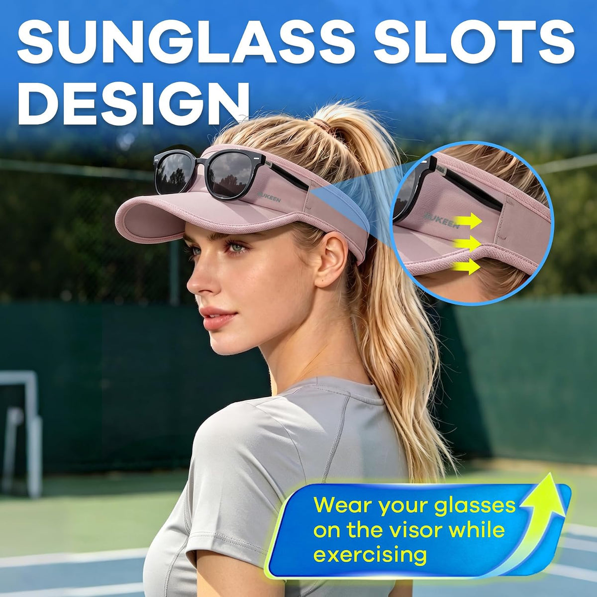 Sports Sun Visor Women Men Lightweight Quick-Dry Visor Hat with Sunglasses Slots Athletic Visor for Golf, Tennis