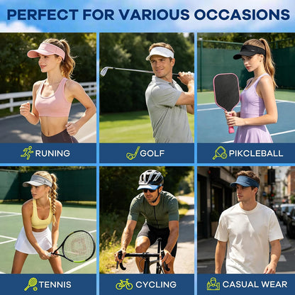 Sports Sun Visor Women Men Lightweight Quick-Dry Visor Hat with Sunglasses Slots Athletic Visor for Golf, Tennis