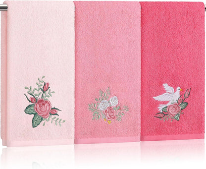 3 Pcs Pink Rose Floral Hand Towels Spring Pink Flower Bath Towels