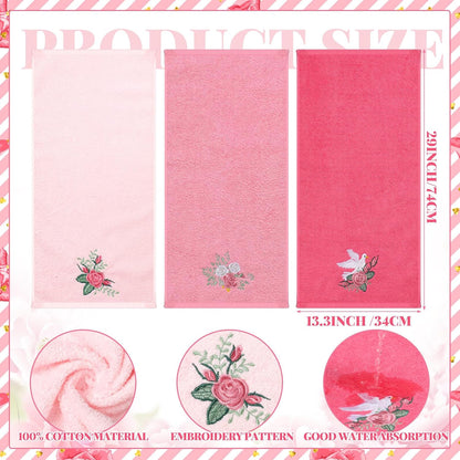 3 Pcs Pink Rose Floral Hand Towels Spring Pink Flower Bath Towels