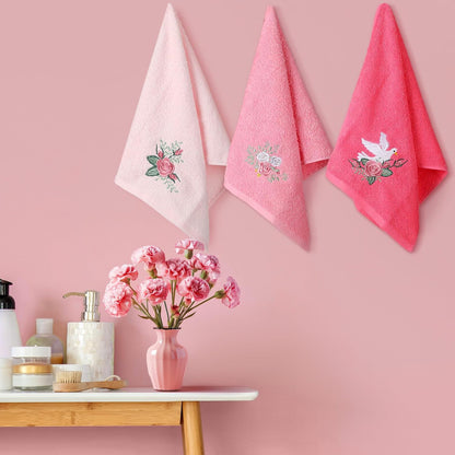 3 Pcs Pink Rose Floral Hand Towels Spring Pink Flower Bath Towels