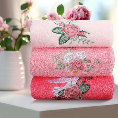 3 Pcs Pink Rose Floral Hand Towels Spring Pink Flower Bath Towels