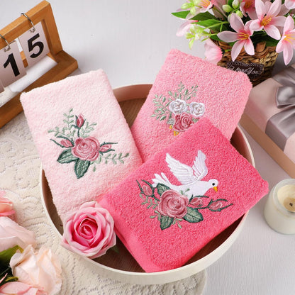 3 Pcs Pink Rose Floral Hand Towels Spring Pink Flower Bath Towels