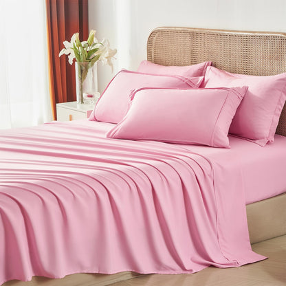 Full Size Comforter Set 7 Piece Bed in a Bag,Grid Pinch Pleat Pink Bedding Set,Striped Textured Soft Microfiber Comforter with Sheet Set,All Season Complete Bed Set(Pink,Full)