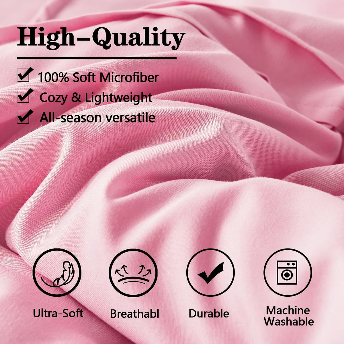 Full Size Comforter Set 7 Piece Bed in a Bag,Grid Pinch Pleat Pink Bedding Set,Striped Textured Soft Microfiber Comforter with Sheet Set,All Season Complete Bed Set(Pink,Full)