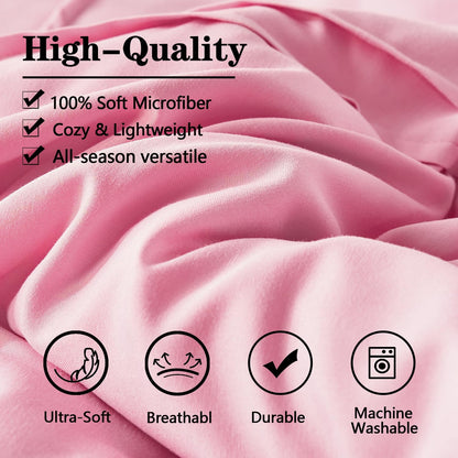 Full Size Comforter Set 7 Piece Bed in a Bag,Grid Pinch Pleat Pink Bedding Set,Striped Textured Soft Microfiber Comforter with Sheet Set,All Season Complete Bed Set(Pink,Full)