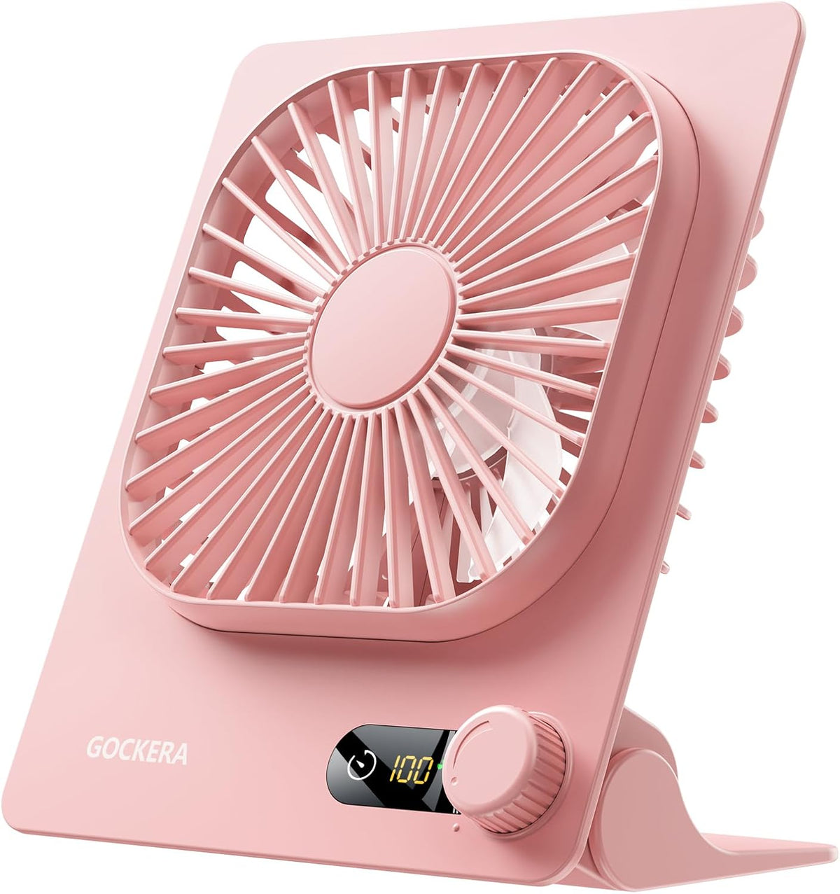 Desk Fan, 6.61''Ultra-thin Battery Powered Fan with Powerful Wind,100 Speeds Adjustable&Digital Display,Timer,Ultra-quiet Small Portable Fan for Bedroom,Office,Travel (Pink, 2000mAh)