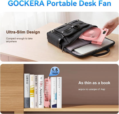 Desk Fan, 6.61''Ultra-thin Battery Powered Fan with Powerful Wind,100 Speeds Adjustable&Digital Display,Timer,Ultra-quiet Small Portable Fan for Bedroom,Office,Travel (Pink, 2000mAh)