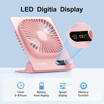 Desk Fan, 6.61''Ultra-thin Battery Powered Fan with Powerful Wind,100 Speeds Adjustable&Digital Display,Timer,Ultra-quiet Small Portable Fan for Bedroom,Office,Travel (Pink, 2000mAh)