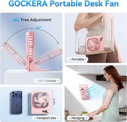 Desk Fan, 6.61''Ultra-thin Battery Powered Fan with Powerful Wind,100 Speeds Adjustable&Digital Display,Timer,Ultra-quiet Small Portable Fan for Bedroom,Office,Travel (Pink, 2000mAh)